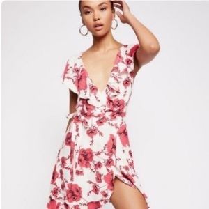 FREE PEOPLE PINK FLORAL FRENCH QUARTER WRAP DRESS